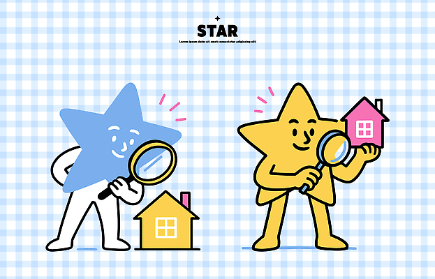 캐릭터 디자인 별 컬러 일러스트 모션 주택 사람 매력적 표현 즐거움 검사_조사 그림 확대경 상상력 일러캐릭터 AI파일 자연요소 감정 컨셉 건물 파일형식 벡터