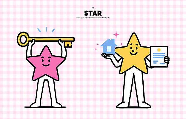 캐릭터 디자인 별 상징 컬러 백그라운드 일러스트 모션 열쇠 주택 귀여움 표현 오브젝트 그림 문서 상상력 창의력 아기자기 일러캐릭터 AI파일 자연요소 컨셉 건물 파일형식 벡터