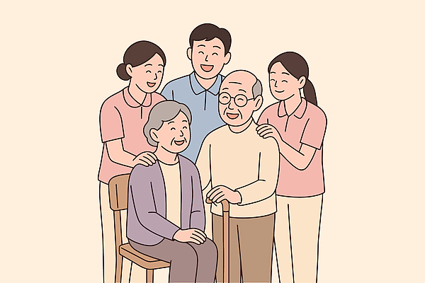 할아버지 행복 할머니 일러스트 가족 한국 따뜻함 대화 사랑 웃음 앉기 기쁨 만남 시간 추억 소중 손주 친척 소통 정 국내일러스트 AI파일 여자 노년 남자 감정 아시아 컨셉 관계 모션 표정 말하기 파일형식 벡터