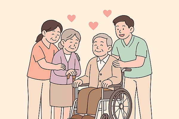 할아버지 노년 행복 일러스트 가족 포옹 따뜻함 사랑 미소 기쁨 추억 손주 휠체어 소통 순간 정 지원 국내일러스트 AI파일 남자 감정 컨셉 관계 안기 표정 성인 파일형식 벡터