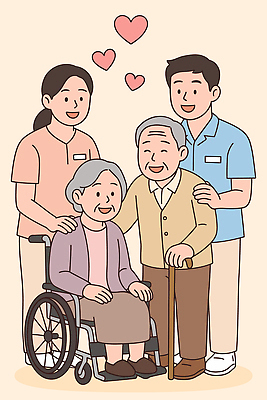 노년 행복 감정 일러스트 의학 가족 자연 따뜻함 건강 사랑 웃음 안전 간호사 봉사 휠체어 공감 돌봄 순간 지원 존경 국내일러스트 AI파일 관계 모션 표정 성인 의료진 도움 생태계 파일형식 벡터