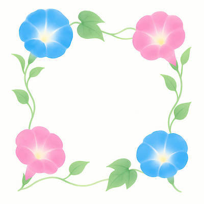 JPG 식물 디자인 꽃 분홍색 컬러 잎 일러스트 자연 가지 프레임 라이프 장식 여름 파란색 봄 화사함 나팔꽃 뷰티풀 국내일러스트 AI일러스트 AI콘텐츠 계절 컨셉 채소 생활 생태계 파일형식