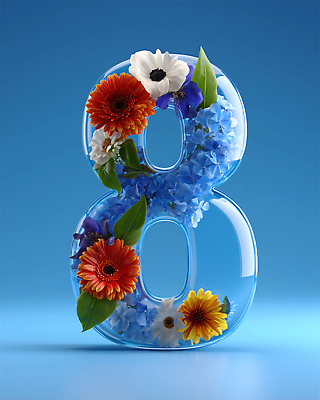 JPG 편집이미지 디자인 꽃 예술 백그라운드 자연 장식 파란색 숫자 투명 8 화사함 뷰티풀 생동감 이미지편집 AI컴퓨터그래픽 AI콘텐츠 식물 문자 컬러 컨셉 생태계 파일형식