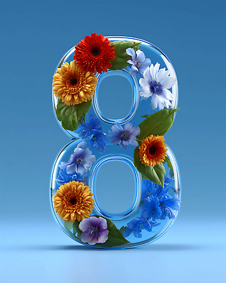 JPG 편집이미지 디자인 꽃 예술 컬러 자연 생명 장식 숫자 투명 8 화사함 조화 뷰티풀 창의성 이미지편집 AI컴퓨터그래픽 AI콘텐츠 식물 문자 컨셉 생태계 파일형식