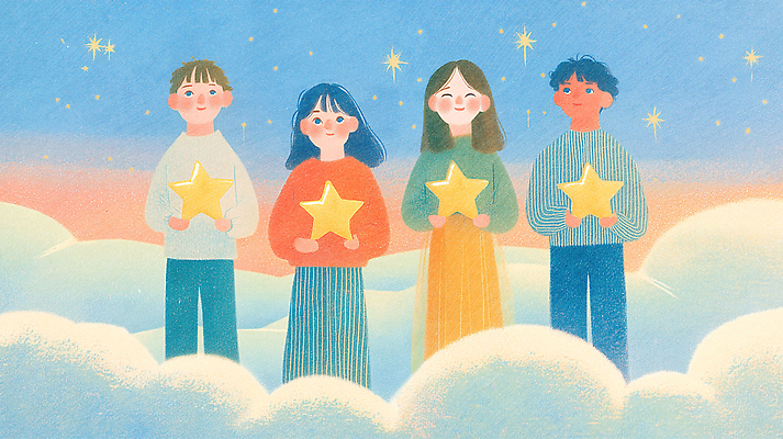 JPG 구름 행복 별 어린이 일러스트 상상 자연 하늘 밝음 웃음 풍경 친구 귀여움 촬영 기쁨 즐거움 긍정 조화 색감 국내일러스트 AI일러스트 AI콘텐츠 자연요소 감정 컨셉 관계 표정 사람 생태계 파일형식