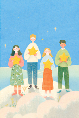 JPG 행복 감정 별 컬러 백그라운드 일러스트 모션 자연 하늘 미소 웃음 풍경 친구 평화 모임 즐거움 그림 조화 소통 순간 국내일러스트 AI일러스트 AI콘텐츠 자연요소 컨셉 관계 표정 생태계 파일형식