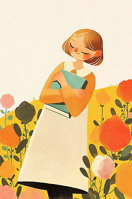 JPG 꽃 행복 컬러 일러스트 모션 자연 미소 소녀 초원 취미 일상 책 여름 독서 소풍 평화 이사 즐거움 뷰티풀 국내일러스트 AI일러스트 AI콘텐츠 식물 계절 여자 감정 어린이 컨셉 표정 라이프 야외활동 생태계 파일형식