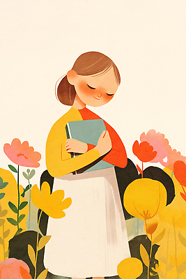 JPG 꽃 행복 감정 일러스트 자연 사랑 풍경 소녀 책 청춘 정원 꿈 듣기 편안함 읽기 그림 색감 스타일 국내일러스트 AI일러스트 AI콘텐츠 식물 여자 어린이 컨셉 모션 감각 생태계 파일형식