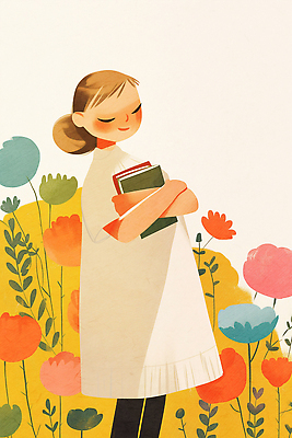 JPG 식물 행복 어린이 백그라운드 꽃밭 일러스트 자연 웃음 풍경 소녀 책 여름 독서 자신감 즐거움 화사함 밝은색 국내일러스트 AI일러스트 AI콘텐츠 계절 여자 꽃 감정 컨셉 표정 사람 생태계 파일형식