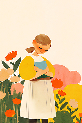 JPG 꽃 행복 어린이 일러스트 자연 따뜻함 풍경 소녀 책 여름 독서 노란색 평화 정원 포근함 그림 감성 만개 색감 국내일러스트 AI일러스트 AI콘텐츠 식물 계절 여자 감정 컬러 컨셉 사람 감각 생태계 파일형식