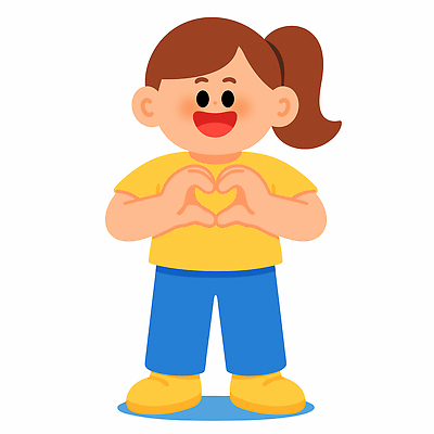 손 행복 감정 어린이 포즈 일러스트 사랑 미소 웃음 소녀 파란색 노란색 귀여움 다정 하트 표현 즐거움 소통 뷰티풀 국내일러스트 AI파일 모양 여자 컬러 컨셉 표정 사람 신체부위 파일형식 벡터