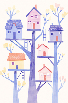 JPG 나무 디자인 컬러 일러스트 자연 조명 주택 따뜻함 풍경 파란색 계단 가을 편안함 크기 높이 감성 나무집 조화 집들이 아기자기 국내일러스트 AI일러스트 AI콘텐츠 식물 계절 컨셉 건물 감각 생태계 파일형식