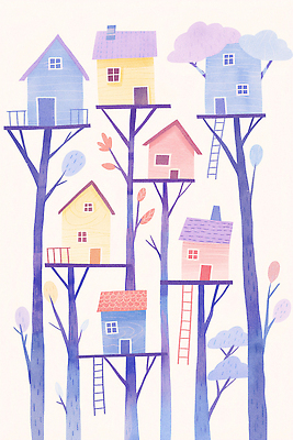 JPG 나무 건축 예술 컬러 일러스트 상상 자연 놀이 주택 풍경 생활 여름 공간 나뭇가지 숲 시원함 조경 창의력 환상 아기자기 국내일러스트 AI일러스트 AI콘텐츠 식물 계절 컨셉 건물 생태계 파일형식