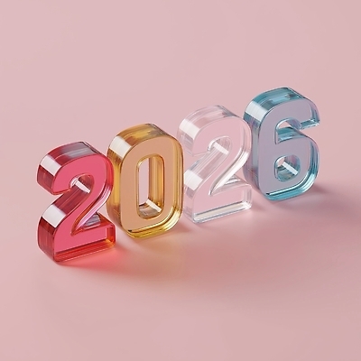 JPG 편집이미지 디자인 분홍색 컬러 백그라운드 새해 장식 반짝임 조형물 숫자 축제 크리스탈 조화 창의성 2026년 편집3D AI컴퓨터그래픽 AI콘텐츠 문자 모션 미술 3D 광석 연도 파일형식