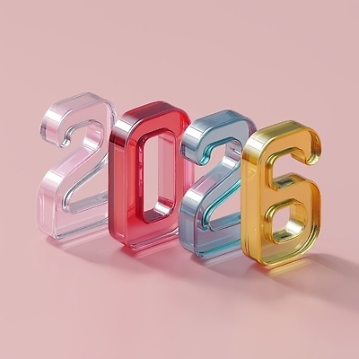 JPG 편집이미지 디자인 예술 컬러 조각 백그라운드 형상 그래픽 장식 숫자 전시 투명 아크릴 2026년 편집3D AI컴퓨터그래픽 AI콘텐츠 문자 재질 3D 연도 파일형식