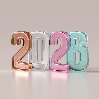 JPG 편집이미지 디자인 예술 컬러 재질 장식 인테리어 숫자 투명 모던 조화 아크릴 2026년 편집3D AI컴퓨터그래픽 AI콘텐츠 문자 3D 연도 파일형식