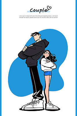 캐릭터 커플 옷 여자 남자 감정 일러스트 관계 대립 등돌리기 표현 편안함 스케치 모던 스타일 국내일러스트 AI파일 모션 미술 사람 감각 파일형식 벡터