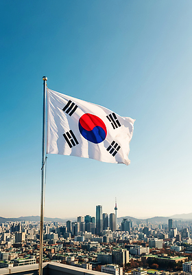 JPG 편집이미지 전통 문화 상징 하늘 바람 서울 한국 풍경 맑음 고층빌딩 도시 태극기 Skyline 편집실사 AI포토 AI콘텐츠 자연요소 아시아 날씨 빌딩 국기 CG 파일형식