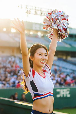 JPG 편집이미지 여학생 스포츠 유니폼 응원 모션 손짓 경기 축제 에너지 군중 즐거움 치어리더 응원단 야구장 오후 의료성형뷰티 Cheerleader 편집실사 AI포토 AI인물포토 AI콘텐츠 학생 옷 여자 감정 스포츠시설 사람 CG 파일형식