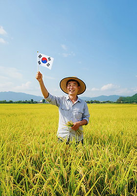 JPG 편집이미지 전통 농업 자연 하늘 한국 미소 풍경 초원 수확 작업 국기 농부 남한 의료성형뷰티 편집실사 AI포토 AI인물포토 AI콘텐츠 직업 산업 아시아 표정 CG 생태계 파일형식