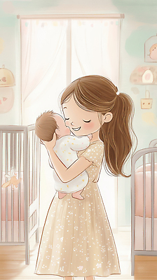 JPG 행복 일러스트 가족 포옹 엄마 따뜻함 사랑 미소 귀여움 공간 방 아기용품 침대 아기 편안함 보살핌 국내일러스트 AI일러스트 AI콘텐츠 감정 가구 컨셉 관계 안기 표정 사람 감각 오브젝트 파일형식