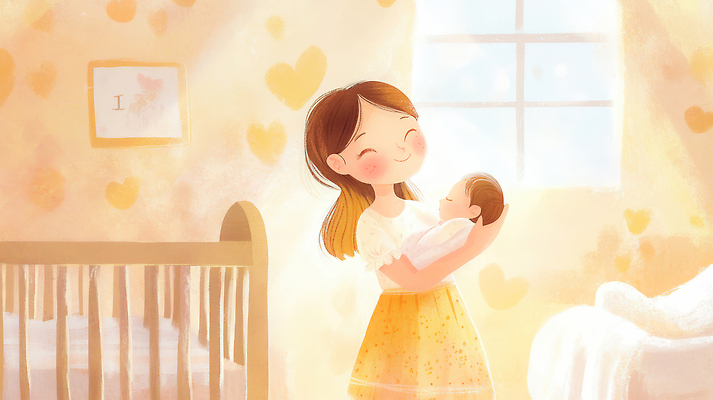 JPG 행복 일러스트 가족 엄마 따뜻함 사랑 일상 부모 햇빛 귀여움 방 하트 침대 아기 부드러움 아기침대 국내일러스트 AI일러스트 AI콘텐츠 모양 감정 가구 컨셉 관계 사람 라이프 태양 아기용품 감각 파일형식