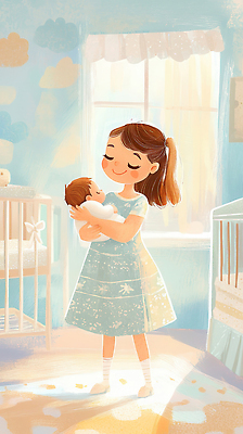 JPG 행복 일러스트 가족 아침 실내 따뜻함 사랑 미소 소녀 방 아기 분위기 보호 그림 소통 국내일러스트 AI일러스트 AI콘텐츠 주간 여자 감정 어린이 컨셉 관계 표정 사람 내부 파일형식