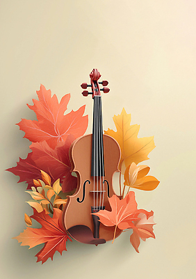 JPG 디자인 감정 예술 음악 단풍 잎 일러스트 자연 나뭇잎 따뜻함 소리 전시 가을 분위기 배열 바이올린 조화 색감 창의성 국내일러스트 AI일러스트 AI콘텐츠 식물 계절 컨셉 현악기 문화예술 생태계 파일형식