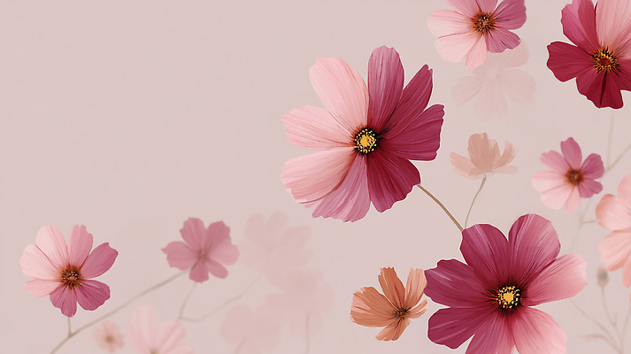 JPG 식물 계절 꽃 화초 분홍색 컬러 백그라운드 일러스트 자연 생명 풍경 여름 정원 보라색 코스모스 부드러움 화사함 조화 만개 뷰티풀 국내일러스트 AI일러스트 AI콘텐츠 컨셉 감각 생태계 파일형식