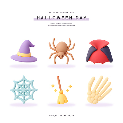 PSD 아이콘 캐릭터 모자 디자인 예술 컬러 해골 장식 3D아이콘 3D 할로윈 망토 거미줄 빗자루 거미 잡화 곤충 뼈 청소도구 디지털합성 파일형식