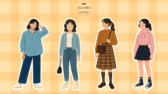 PSD 모델 디자인 옷 원피스 여자 패션 컬러 일러스트 그래픽 캐주얼 유행 가을 청바지 스니커즈 후드티셔츠 코디 스타일링 스타일 국내일러스트 계절 운동화 티셔츠 바지 사람 파일형식