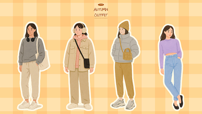 PSD 모델 디자인 옷 여자 패션 컬러 신체 일러스트 아이디어 미소 유행 외투 가을 분위기 편안함 스타일링 테마 스타일 국내일러스트 계절 컨셉 상의 표정 사람 감각 파일형식