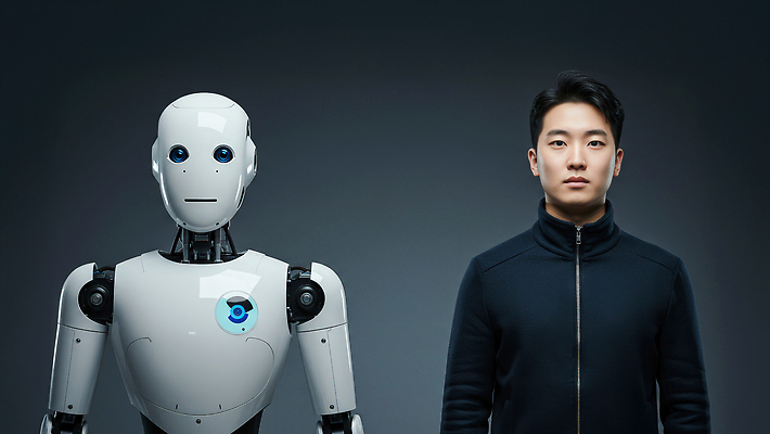 JPG 편집이미지 디자인 남자 상징 과학 미래 협력 기술 사람 기계 발전 로봇 혁명 창의성 의료성형뷰티 AI_인공지능 편집실사 AI포토 AI인물포토 AI콘텐츠 컨셉 CG 파일형식