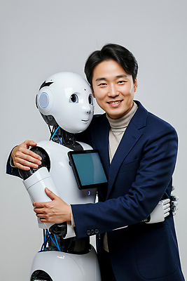 JPG 편집이미지 남자 감정 상징 과학 포옹 미래 기술 사람 기계 우정 로봇 소통 혁명 의료성형뷰티 AI_인공지능 편집실사 AI포토 AI인물포토 AI콘텐츠 컨셉 안기 친구 CG 파일형식