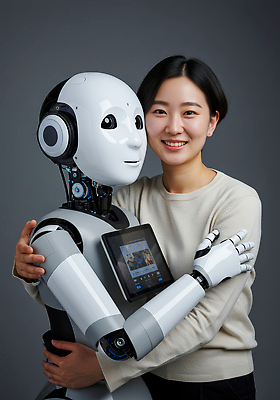 JPG 편집이미지 여자 감정 관계 포옹 사람 기계 우정 표현 로봇 소통 혁명 의료성형뷰티 AI_인공지능 편집실사 AI포토 AI인물포토 AI콘텐츠 컨셉 안기 친구 CG 파일형식