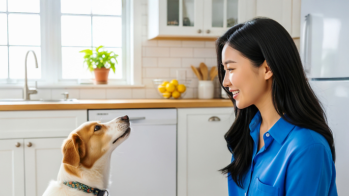 JPG 편집이미지 여자 행복 가족 아침 사랑 웃음 일상 반려동물 햇빛 주방 개 과정 소통 교감 의료성형뷰티 편집실사 AI포토 AI인물포토 AI콘텐츠 주간 동물 감정 컨셉 포유류 관계 표정 사람 라이프 태양 CG 파일형식