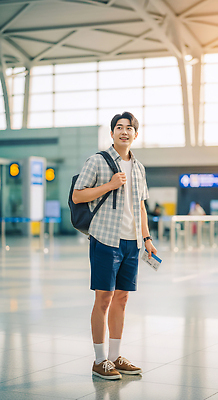 JPG 편집이미지 계절 남자 여행 이동 비행기 미소 여름 대기 공항 문서 수하물 체크인 의료성형뷰티 편집실사 AI포토 AI인물포토 AI콘텐츠 컨셉 항공교통 교통시설 대중교통 표정 사람 CG 파일형식