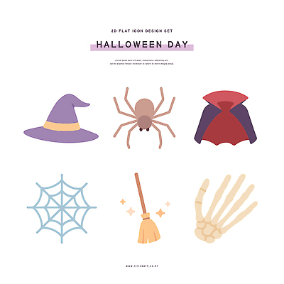 디자인 기념일 컬러 일러스트 해골 그래픽 장식 디지털 할로윈 망토 거미줄 빗자루 거미 마술사모자 평면 국내일러스트 AI파일 모자_잡화 곤충 뼈 이벤트 청소도구 파일형식 벡터