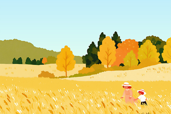 PSD 나무 모자 행복 어린이 일러스트 가족 관계 모션 자연 하늘 엄마 밝음 사랑 풍경 초원 산책 가을 소중 국내일러스트 식물 잡화 계절 감정 컨셉 휴식 사람 생태계 파일형식