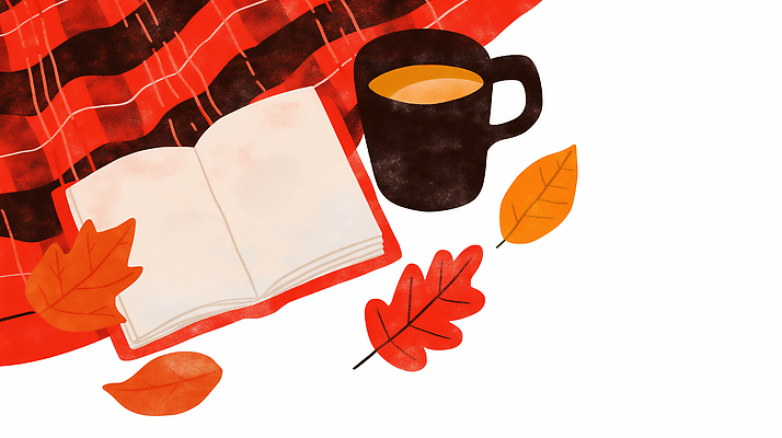 JPG 커피 낙엽 일러스트 자연 휴식 따뜻함 풍경 책 독서 고요 가을 편안함 담요 읽기 힐링 색감 오후 창의성 차분 국내일러스트 AI일러스트 AI콘텐츠 계절 음료 컨셉 잎 모션 감각 생태계 파일형식