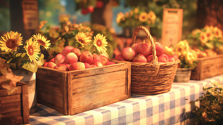 JPG 식물 편집이미지 꽃 자연 아침 해바라기 풍경 농작물 판매 신선 시장 사과 상큼 색감 이미지편집 AI포토 AI콘텐츠 주간 농업 과일 생태계 파일형식