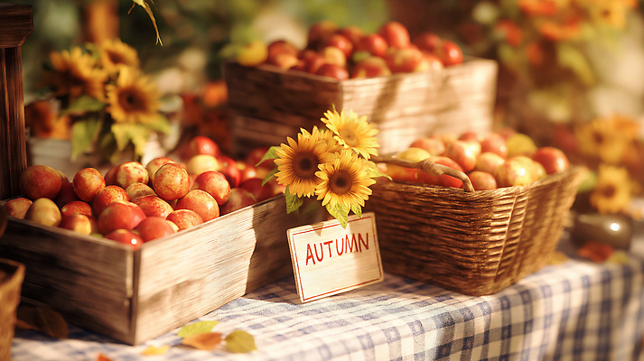 JPG 편집이미지 전통 과일 자연 탁자 해바라기 따뜻함 풍경 농작물 햇빛 바구니 상점 수확 가을 시장 사과 이미지편집 AI포토 AI콘텐츠 계절 꽃 가구 농업 태양 생태계 파일형식