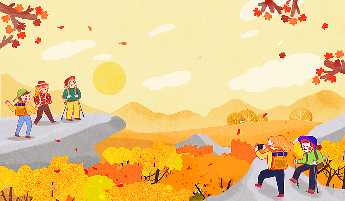 PSD 단풍 일러스트 자연 놀이 함께함 풍경 여러명 친구 햇빛 노란색 일출 주황색 일몰 산책 하이킹 가을 즐거움 향기 국내일러스트 계절 감정 컬러 다수 컨셉 잎 관계 레저 휴식 사람 태양 노을 생태계 냄새 파일형식