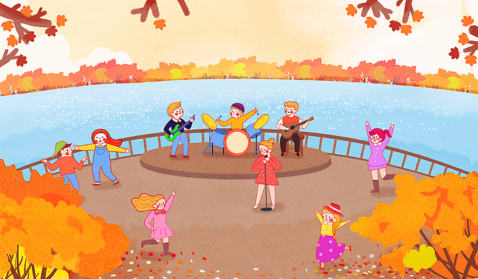 PSD 호수 음악 일러스트 노래 모션 자연 나뭇잎 이벤트 여러명 축제 공연 무대 가을 춤 반창고 분위기 군중 즐거움 색감 국내일러스트 계절 감정 다수 컨셉 잎 문화예술 사람 의료용품 생태계 파일형식