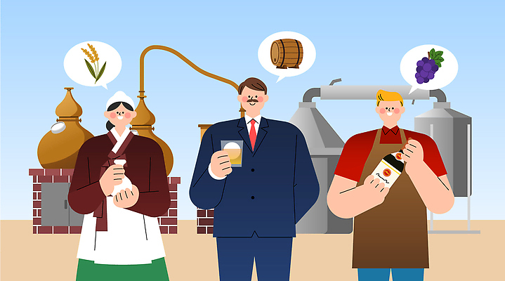 전통 남자 문화 예술 상징 농업 일러스트 재료 자연 포도 협력 주류 이야기 농작물 기계 알코올 제조 발효 소주 양조장 국내일러스트 AI파일 산업 음료 과일 사람 생태계 파일형식 벡터
