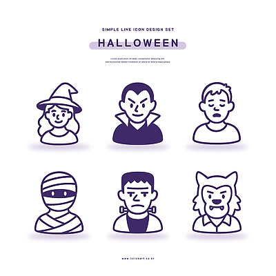 캐릭터 디자인 라인일러스트 일러스트 그래픽 할로윈 마녀 흡혈귀 늑대인간 미라 프랑켄슈타인 국내일러스트 AI파일 몬스터 파일형식 벡터