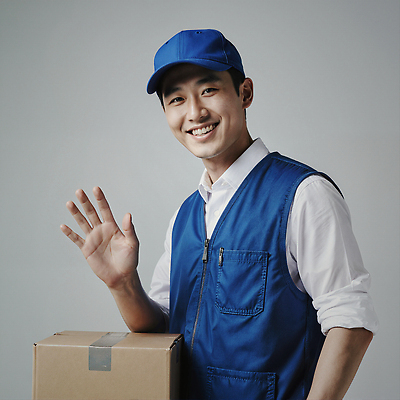 JPG 편집이미지 직업 유니폼 실내 밝음 일상 상자 인사 도시 뉴스 택배기사 상품 배송 서비스 택배 의료성형뷰티 편집실사 AI포토 AI인물포토 AI콘텐츠 택배없는날 옷 내부 라이프 운송업 예절 배달원 CG 제도 파일형식