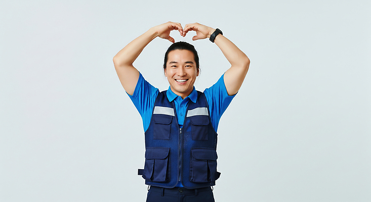 JPG 편집이미지 남자 행복 포즈 유니폼 응원 모션 사랑 미소 사람 하트 표현 택배기사 긍정 교류 밝은색 의료성형뷰티 편집실사 AI포토 AI인물포토 AI콘텐츠 택배없는날 모양 옷 감정 컨셉 표정 배달원 CG 제도 파일형식