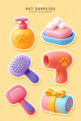 PSD 편집이미지 디자인 컬러 욕조 관리 반려동물 세트 수건 목욕 도구 머리빗 드라이어 청소 오브젝트 비누 샴푸 편집3D 동물 위생용품 3D 청결 미용용품 파일형식