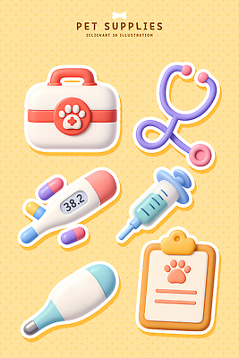 PSD 편집이미지 디자인 청진기 의료기기 주사기 치료 반려동물 건강관리 체온계 오브젝트 동물병원 색감 예방접종 편집3D 동물 의학 건강 병원 관리 3D 온도계 접종 파일형식